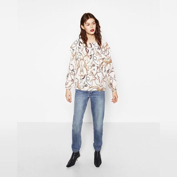 ✨DOUBLE FRILL CHAIN PRINT TOP✨ - Picture 1 of 4